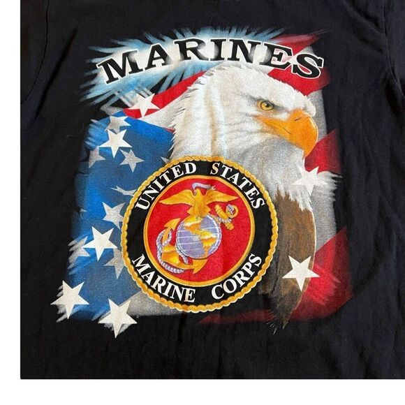 Marine Corps Logo Eagle Flag Black Graphic Print Shirt Men Medium USMC Patriotic - Picture 1 of 7